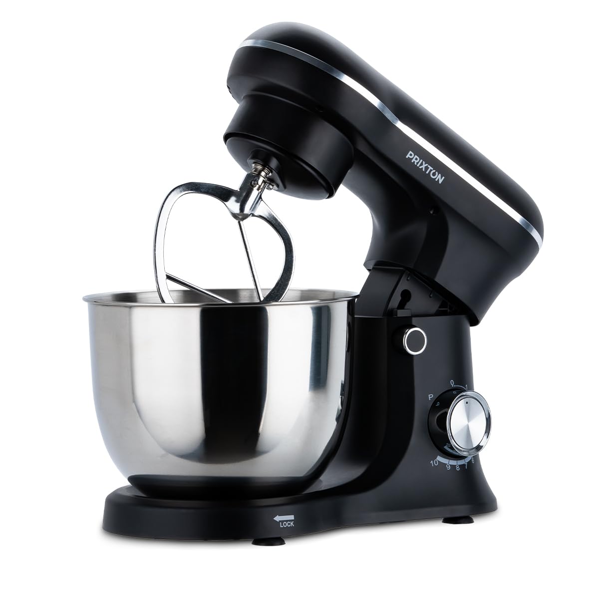 PRIXTON Batidora Amasadora KR250 para Repostería, Potencia 1500W, 10 Velocidades, Bol Acero Inoxidable de 5 litros, 3 accesorios, Tapa Transparente, Color Negro Mate