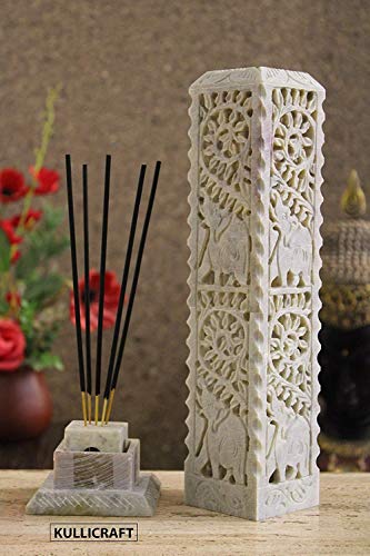 Image of Marble Carving Agarbatti Stand, Combo | Soapstone Hand-Carved, Incense Burner Holder, Ash Catcher for Incense Sticks, Spiritual Decor for Puja Room
