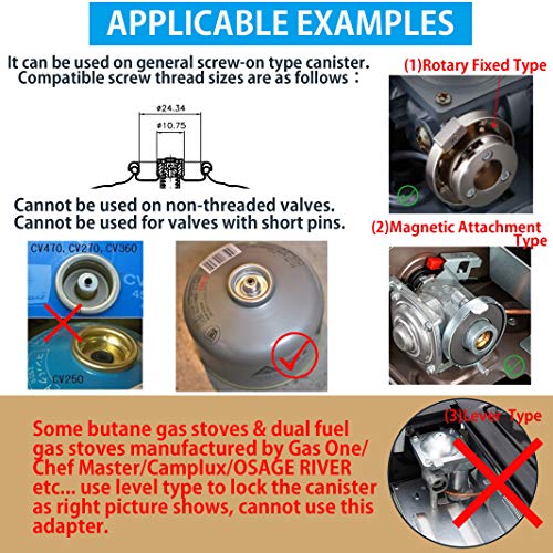 Campingmoon Camping Butane Gas Stove Adapter With Extend Hose(19.69"/50Cm), Input: En417 Lindal Valve Canister, Output: Butane Gas Stove Z13M/Z16 #TOP3