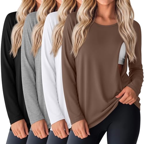 Oakgarden 4 Pack Women Cotton Nursing Tops for Breastfeeding 4Color L