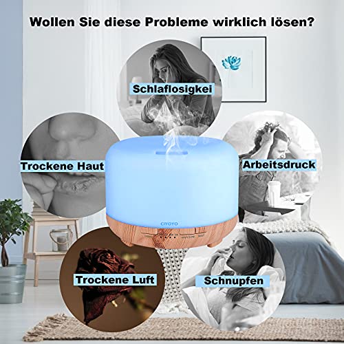 Essential Oil Diffuser, CIYOYO 450ML Aroma Diffuser Humidifier Ultrasonic Aromatherapy Oil Diffusers for Home Office Bedroom - BPA-Free, Waterless Auto-Off, 7 LED Light Colors(No Oil) - Image 4