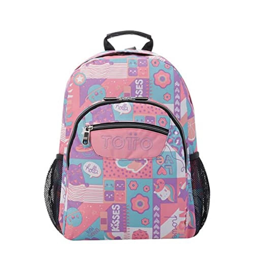 TOTTO Mochila escolar Acuareles - Adaptable a carro - Comodidad y funcionalidad perfectos para el colegio - Diseño Helados y Frutas