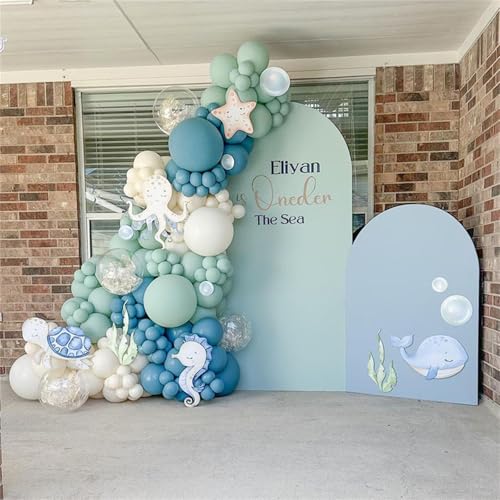 Image of Under The Sea Balloons, 35PCS Dusty Slate Blue and Green Balloons, Baby Light Green Sand White Latex Balloon for Kids Boys Under The Sea Ocean Themed Baby Shower Birthday Party Decorations Supplies