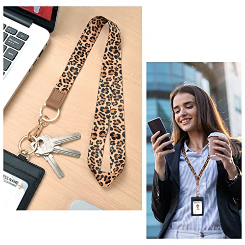 Vicloon Schlüsselband, Schlüsselband Lanyard, Lanyard für Schlüssel, mit 2 Zubehör, Doppelseitiger Druck, Halsriemen Schlüsselbund für Schlüssel, ID Badge Card Holder, Ausweishülle(Leopardenmuster)
