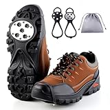 2 Pairs Non Slip Gripper Spike, Ice Grippers Traction Cleats Snow Shoe Spikes Grips Crampons with 10 Steel Studs Cleats (New Upgrade-Black)