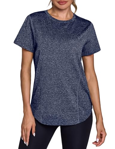 Crewhpo Sports Shirt Women's Short Sleeve Sports T-Shirt Lightweight Breathable Functional Shirt Gym Top Crew Neck Running Shirt Fitness Yoga Tops, blue, L Crewhpo Sports Shirt Women's Short Sleeve Sports T-Shirt Lightweight Breathable Functional Shirt Gym Top Crew Neck Running Shirt Fitness Yoga Tops, blue, L