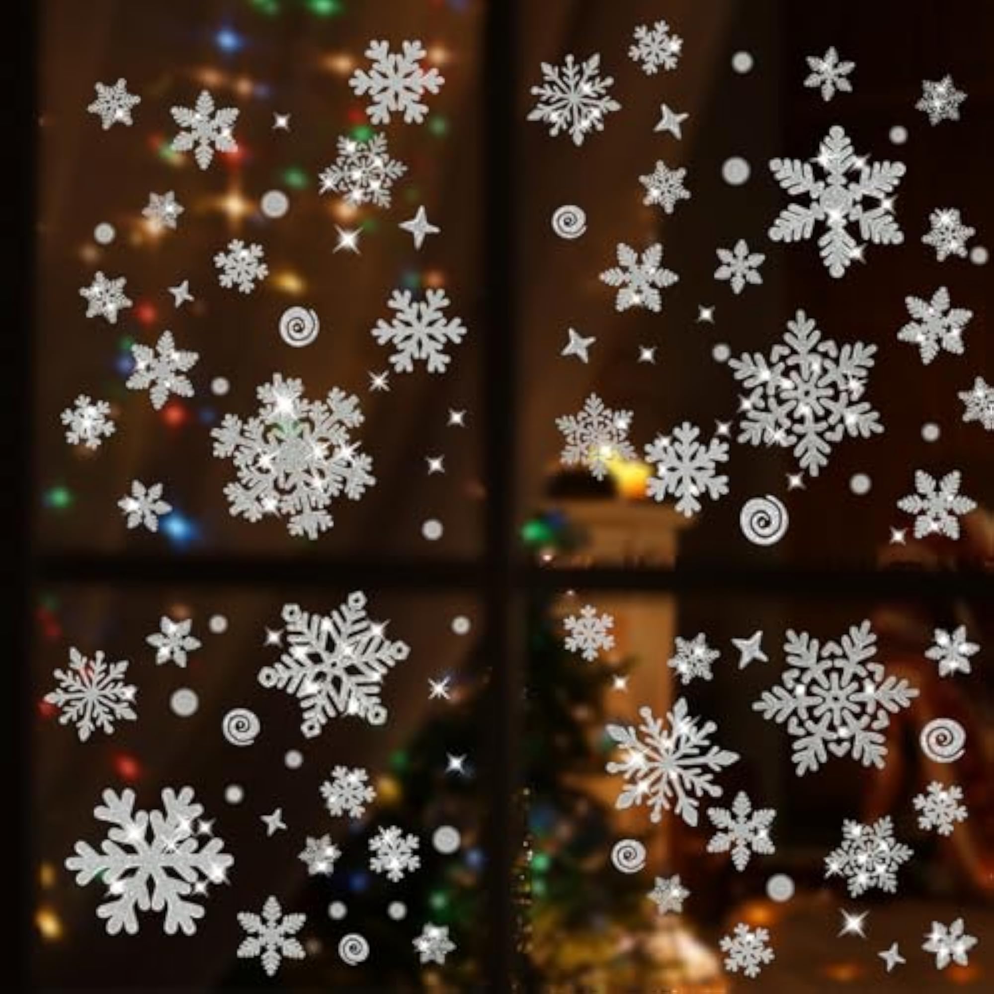 Mauts Silver Glitter Snowflake Window Stickers, 222pcs
