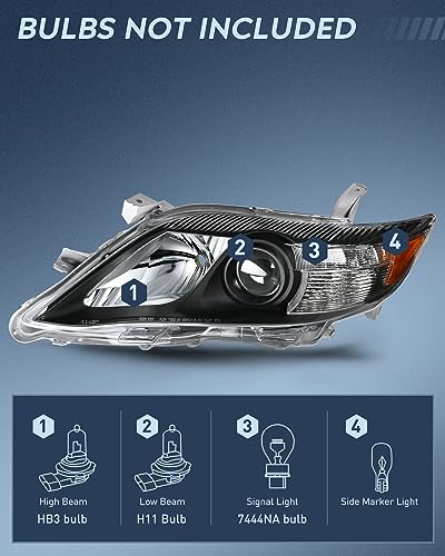 Image of Nilight Headlight Assembly Compatible with 2010 2011 Toyota Camry Headlamps Replacement Black Housing Amber Reflector Upgraded Clear Lens Driver and Passenger Side