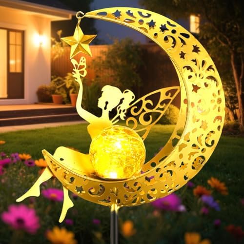 Fairy Garden Accessories – Solar Light Outdoor Statue for Yard, L...