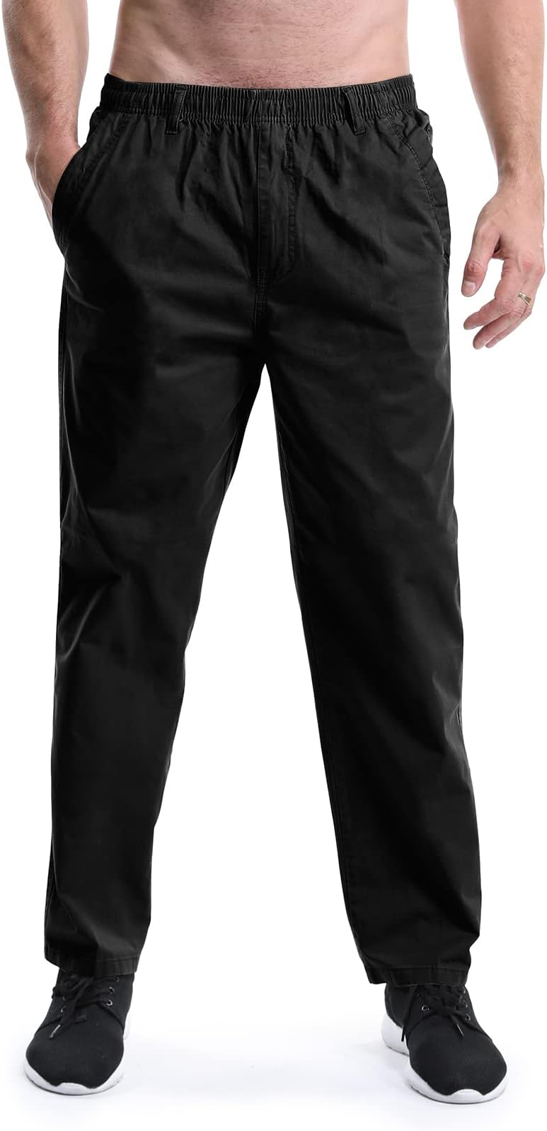 Men's Lightweight Work Trousers Elasticated Waist Pull On Casual Lounge Walking Drawstring Pants