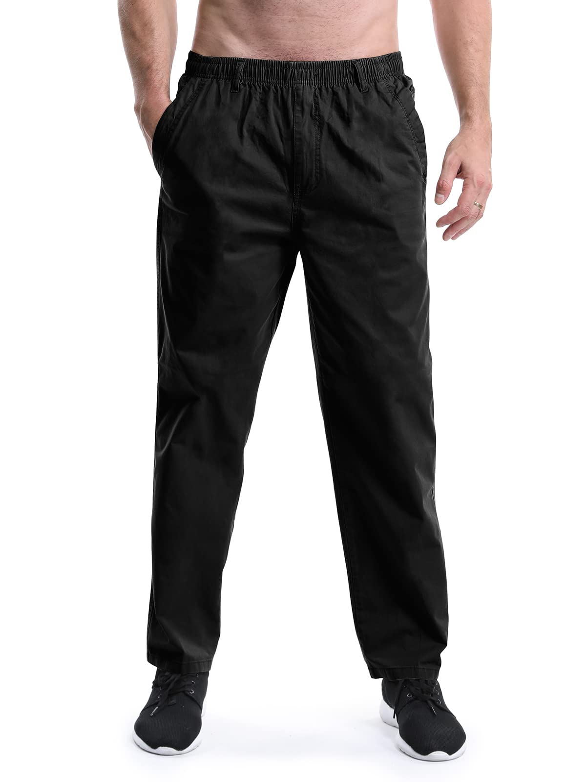 OCHENTA Mens Lightweight Casual Pants Elastic Waist Pull On Work Travel Slacks