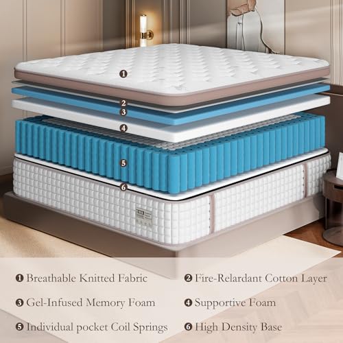 Mattress Queen Size 14 Inch - Firm Hybrid Bed in a Box for Couples & Light Sleepers, 366-Night Trial, Pocket Spring Mattress for Back Pain Relief & Motion Isolation, CertiPUR-US Certified