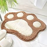 Molesun Paw Shaped Bath Mat, Cute Bathroom Rug Non-Slip, Soft Microfiber Water Absorbent Thick Shower Rug, Machine Washable Bath Rug for Bathroom Bedroom, Brown, 17x23