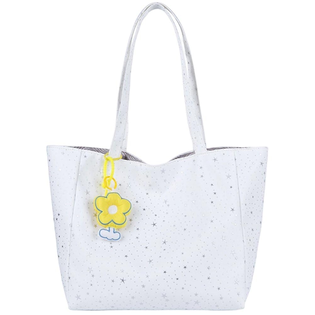 Sslvya Canvas Tote Bag for Women Aesthetic Star Casual Shoulder Bag Handbag Reusable Beach Shopping Grocery Bags for Outdoor Work Travel
