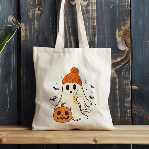 Kazova-Halloween-Canvas-Tote-Bag-Aesthetic-Cute-Ghost-Tote-Bag-Funny-Cotton-Canvas-Tote-Bag-Halloween-Shoulder-Bag-For-Women-Reusable-Grocery-Bag-Shopping-Beach-Bag