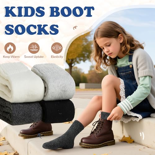 WEVIAS Kids Merino Wool Socks Hiking Ski Boot Winter Thermal Warm Toddler Boys Girls Cozy Socks 4 Pairs3
