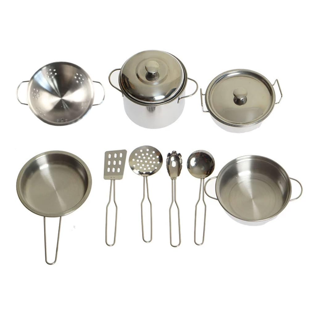 ttnmrc Montessori Kids Stainless Steel Play Kitchen Cookware Set, Mini Realistic Pots Pans Utensils Pretend Cooking Toy