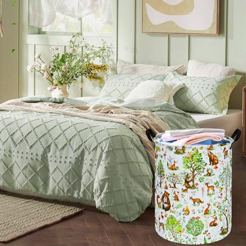 Image of Tree Print Round Laundry Hamper Storage Basket Bins Clothes Nursery Hamper for Home, Gift Storage Bins with Handles