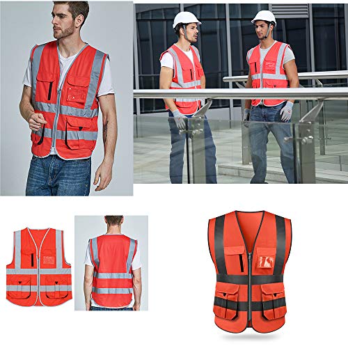 Moochy Alta Visibilidade Reflexivo Colete de Segurança Colete Refletivo Multi-bolsos Workwear Segura