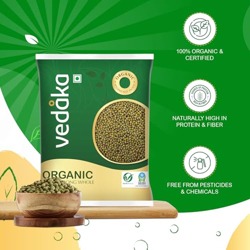 Image of Amazon Brand - Vedaka Organic Green Moong Whole | 1 Kg||Naturally Rich in Protein |Naturally Cholesterol free