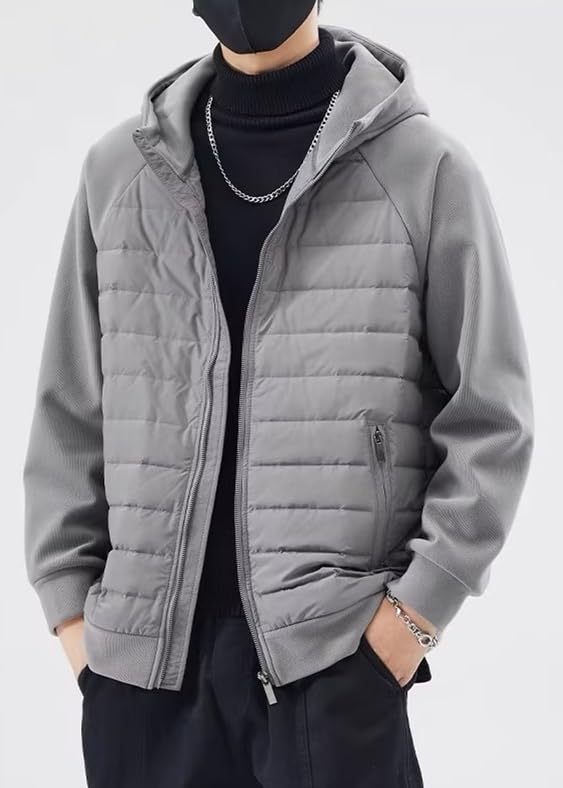 Image of Mens Puffer Jacket with Hood Packable Lightweight Quilted Jacket Full Zip Casual Splicing Winter Coats