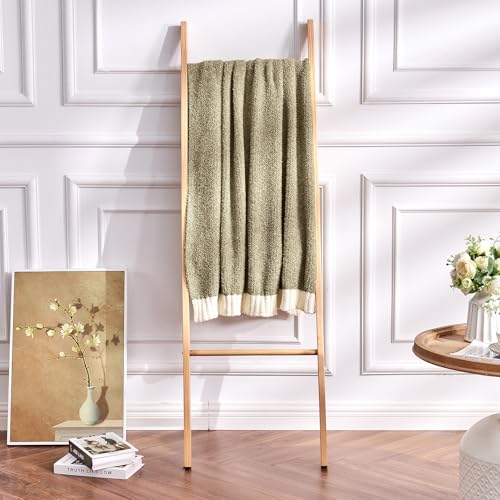 Image of CozeCube Reversible Knitted Throw Blanket,Olive Green White Melange 60 inchx80 inch