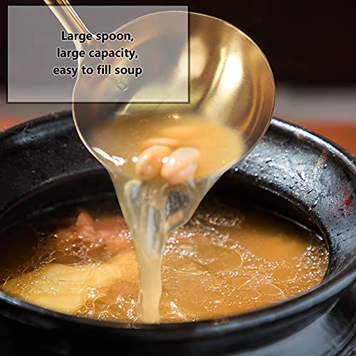 Image of Newness Soup Ladle, [Rustproof, Heat Resistance, Integral Forming] Durable 304 Stainless Steel Soup Spoon with Vacuum Ergonomic Round Handle, Cooking Spoon for Kitchen, 13.7 Inches, Gold