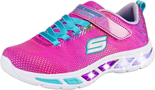 Skechers Kids Girls' Litebeams-Gleam N'DREAM Sneaker, neon pink/multi, 1 Medium US Little Kid