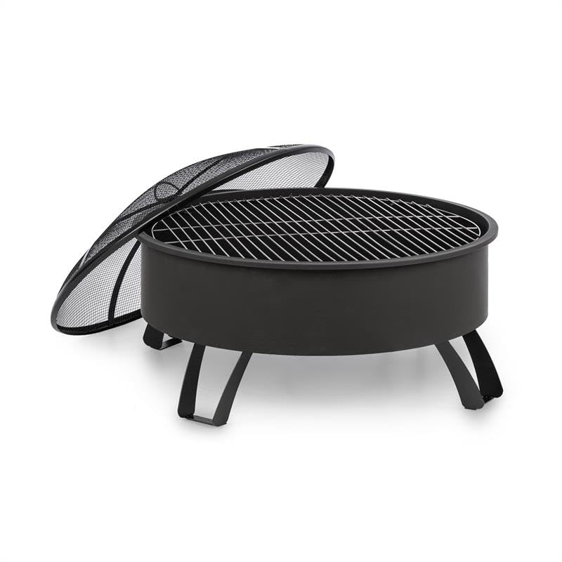 Blumfeldt 2-in-1 Feuerschale - Ø 75 cm Grill, Abnehmbarer Funkenschutz, Ø 68 cm Grillrost, FireView Concept, pulverbeschichteter Stahl, inkl. Schürhaken und Grillrost, Stil: Oreos, schwarz