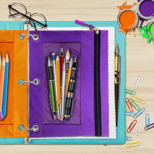 Zippered Binder Pencil Pouch With Zipper Pulls, Pencil Case With 3 Rivet Enforced Holes, 5 Pack 5 Colors (5 Pack) #TOP4