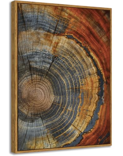BingruiArt Framed Tree Ring Canvas Wall Art Red and Gold