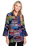 Ali Miles Women's Printed Brushed Knit Button Jacket Bell Sleeve Cuffs, Multi