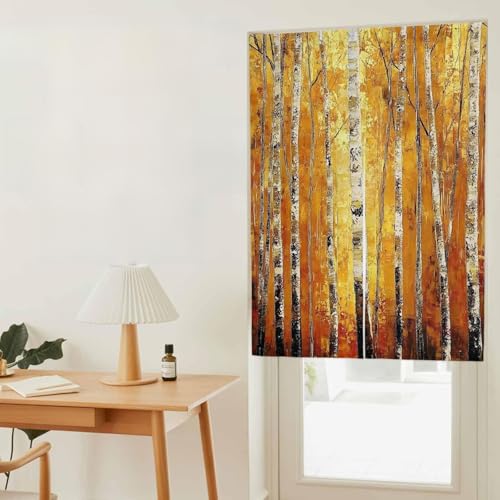 のれん 遮光 おしゃれ 暖簾カーテン 幅75x丈180cm 間仕切り 仕切り 目隠し 防寒 防音 厚手 和風 秋 木 水彩画 森 油絵 玄関 キッチ リビング 出入り口 グッズ 寝室 春夏秋冬