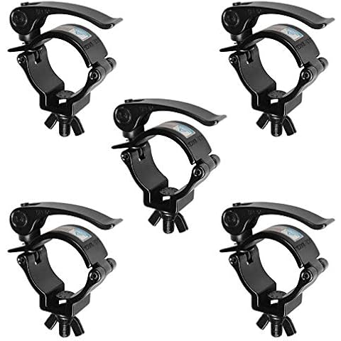 5 Pack 2 Inch DJ Stage Lighting Clamps Truss Clamp Heavy Duty 220 Lbs for Moving Head Light Par Light Spotlight Fit 48-51mm OD Tubing/Pipe, Quick Release, Quick Lock, Threaded Bolt: 10mm Cover