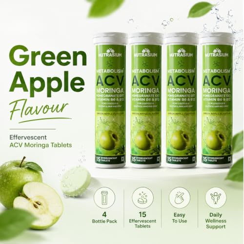 Image of Nutrasium ACV Moringa Metabolism Plus | Apple Cider Vinegar Effervescent Tablet | For Supports Weight Loss, Control Cravings, Convert Fat Into Energy, Boost Energy & Immunity | 60 Tablets Green apple