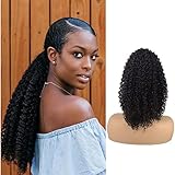 18' Long Deep Curly Drawstring Ponytail Extension for Black Women Heat Resistant Synthetic Instant Clip Ponytail Protective Style Afro Kinky Curly Hair Pieces Ponytails Wigs for black women（1B Black)