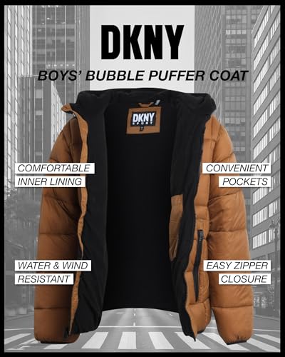 DKNY Boys' Jacket – Lightweight Checker Quilted Packable Puffer Coat with Beanie Winter Hat (8-20)3