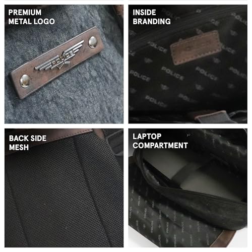 Image of Police Tendra Vegan Leather Laptop Backpack for Men & Women I Fits Up to 14 inch Laptop I Separate Laptop Compartment I Padded Shoulder Straps I Stylish & Durable Office /Travel Bag (Black /Brown)