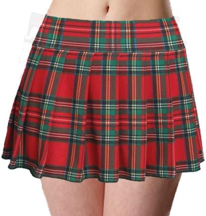 Plus Size Schoolgirl Tartan Plaid Pleated Mini Skirt Red Green Stretch 3X