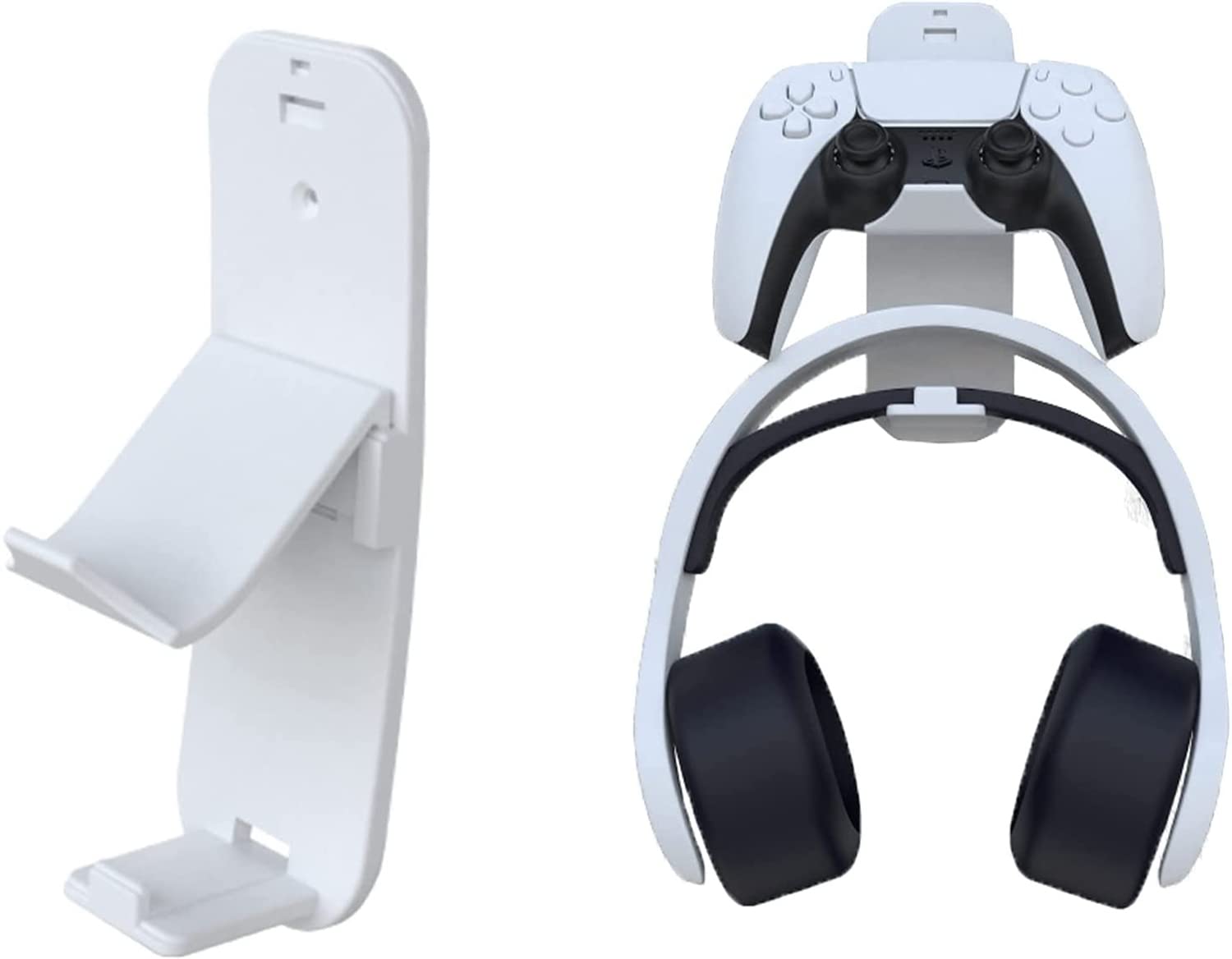 ELECDON Headphone and Controller Holder, PS5 Wall Mount Compatible with Playstation or Xbox, Easy Storage for Game Accessories - White