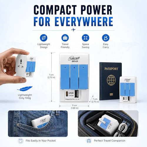 Image of PROSAC 3 Pin Multi Plug | Universal Conversion Multiplug with Type A and Type C USB Charger | Universal Travel Adapter with Individual Switch & LED Indicator | 3 Way Plug Extension with Fuse