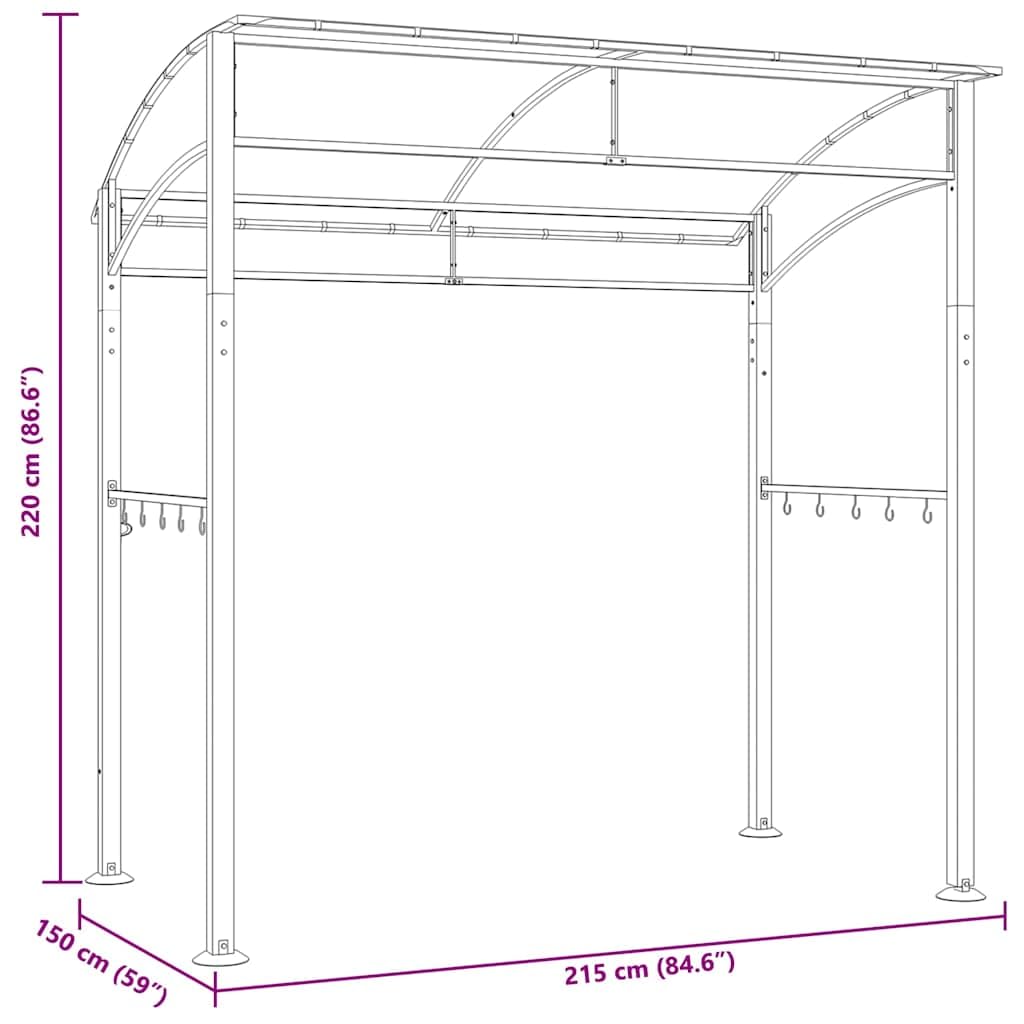 vidaXL Belvédère de Barbecue Chapiteau Tente de Barbecue Tonnelle Auvent Extérieur Résistant aux Intempéries 215x150x220 cm Anthracite Acier