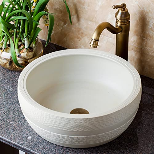 YUNZI-Lavabo-sobre-Encimera-Vintage-Ronda-Bano-Ceramica-Lavabo-sobre-Encimera-con-Tapon-De-Fregadero-Hecho-A-Mano-Arte-Lavabo-sobre-Encimera-para-Bano-Lavabos-Cocina-Balcon-Encimera-41-41-15Cm
