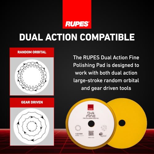 Image of RUPES 9.DA180M Pack of 48 Yellow D-A Fine Finishing Foam Pads 180mm | Ideal for Paint Correction & Gloss Enhancement | Moderate to Fine Defect Removal | Compatible with 6 inch Backing Plate