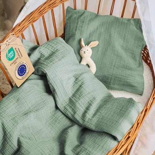 Laleni Funda Nórdica Cuna 80x80 cm Algodón, Funda Almohada 35x40 cm, Ropa Edredón Oeko-Tex, Verde