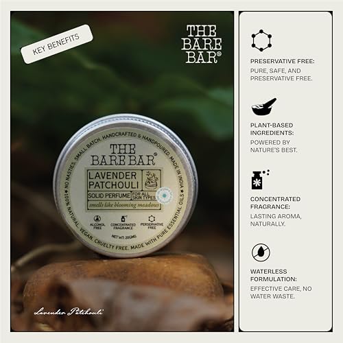 Image of The Bare Bar Lavender Patchouli Solid Perfume - 20gm | Floral Fragrance| Odor & Sweat Control | Natural formula & Chemical free| Good for all skin types | Travel Mini Size Solid Perfume
