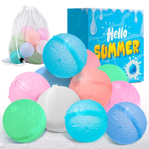 Vieboom Reusable Water Balloons For Kids Ages 4-8 (12 Pcs) Silicone Refillable Water Balloon Quick Fill Outdoor Toys Party Happy Water Bombs For Kids Ages 8-12 Pool Toys Water Toys Summer Fun Games #TOP22