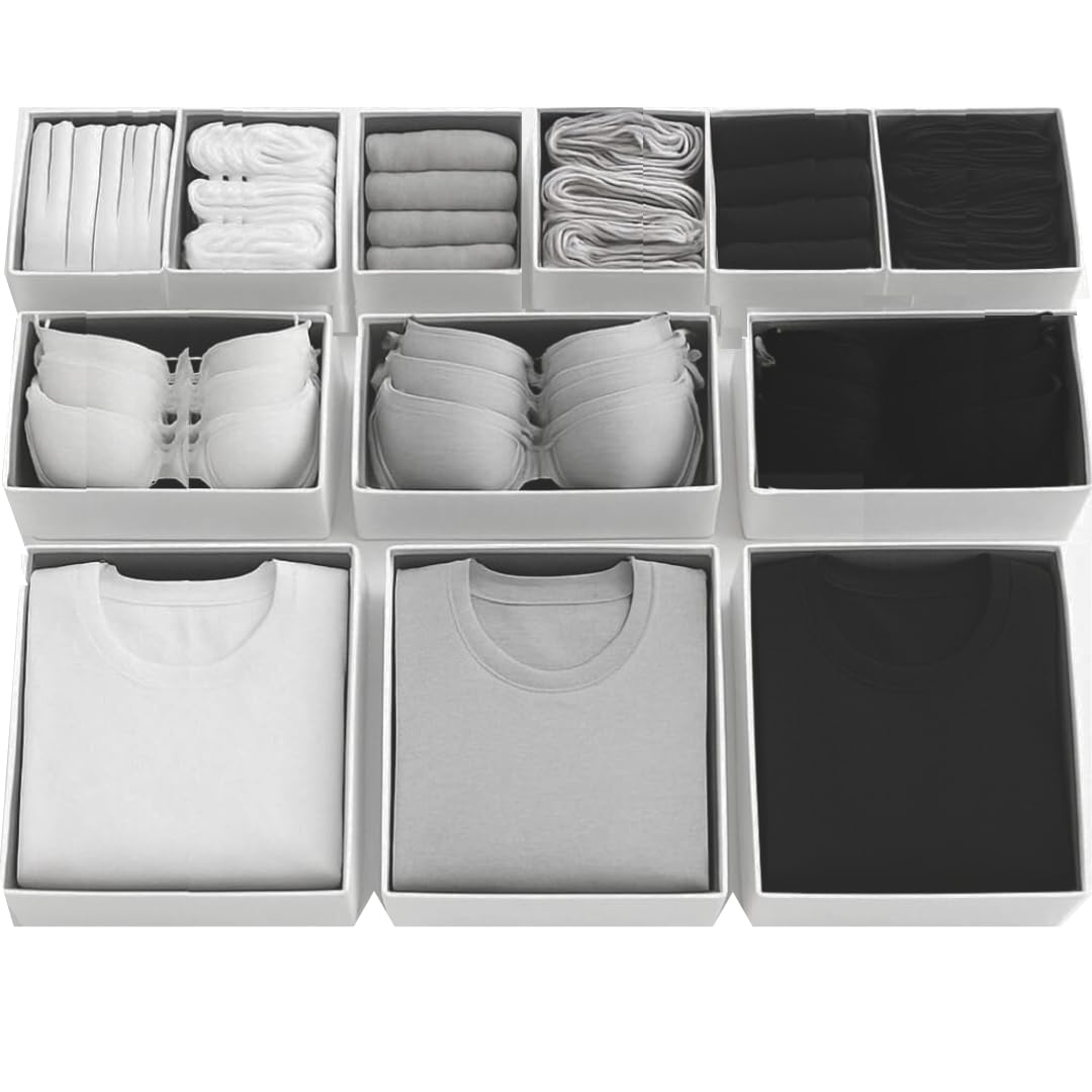 Bermondsey Division 12 Pcs Grey/White Set Of 12 Drawer Organiser White/Grey Divider Drawer Dividers Clothes Storage Bedroom Drawers Wardrobe Organiser Storage Organizer Clothing & Wardrobe Solutions