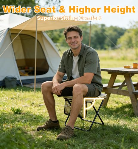 Image of 2 Pcs XL Foldable Backpack Stool for Adults, 14.2 inch Wide Seat & Knee-Friendly Folding Stool Pocket Chair, Portable Chairs, Heavy Duty Collapsible Camping Seat for Fishing Travel - Green