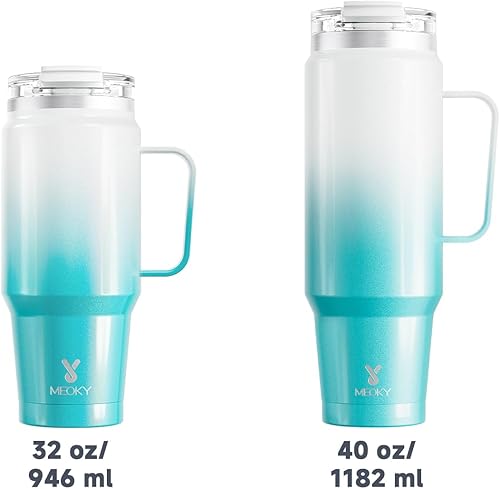 Miniatura 5 de Meoky Vaso de viaje de 24 onzas, vaso de acero inoxidable con triple aislamiento con asa y tapa para sorber 2 en 1, 100% a prueba de fugas, mantiene